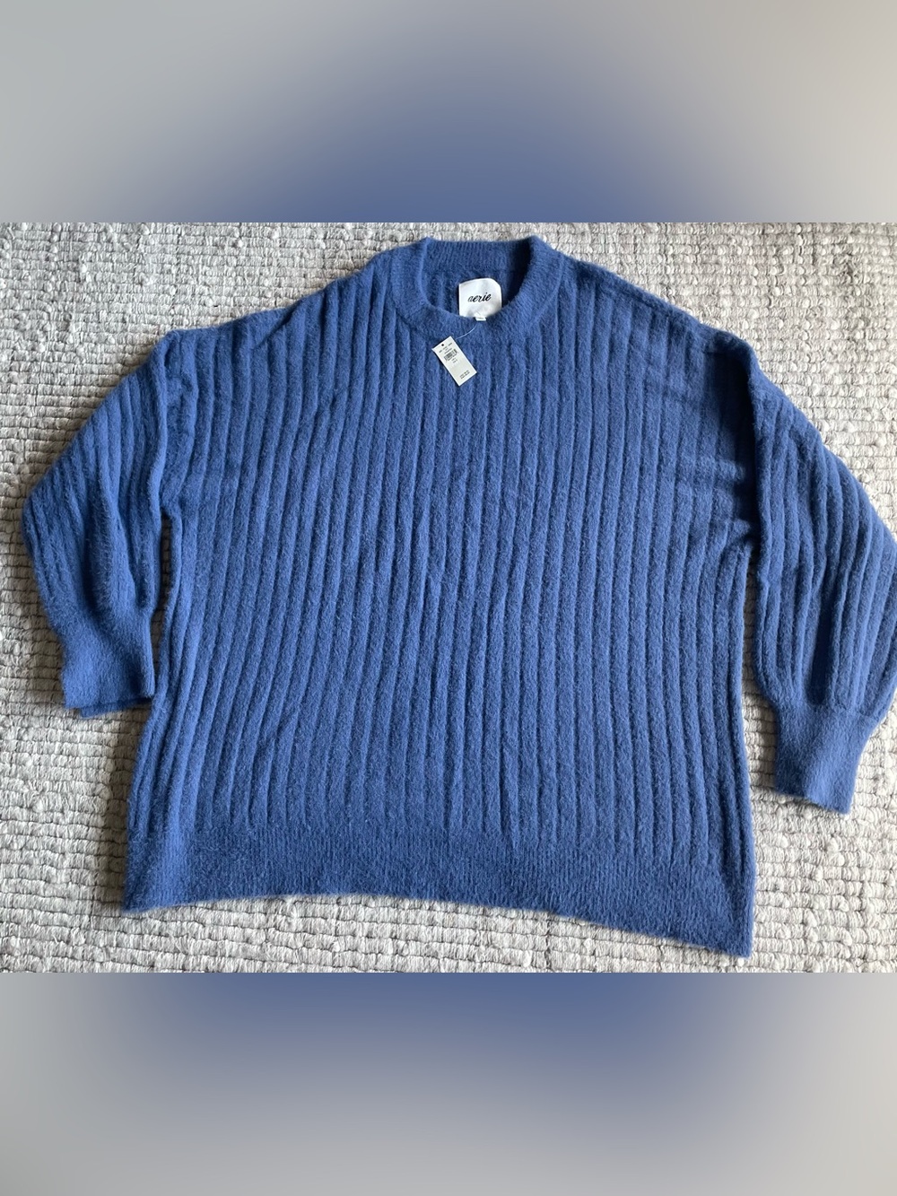Women’s Blue Ribbed Crewneck Sweater